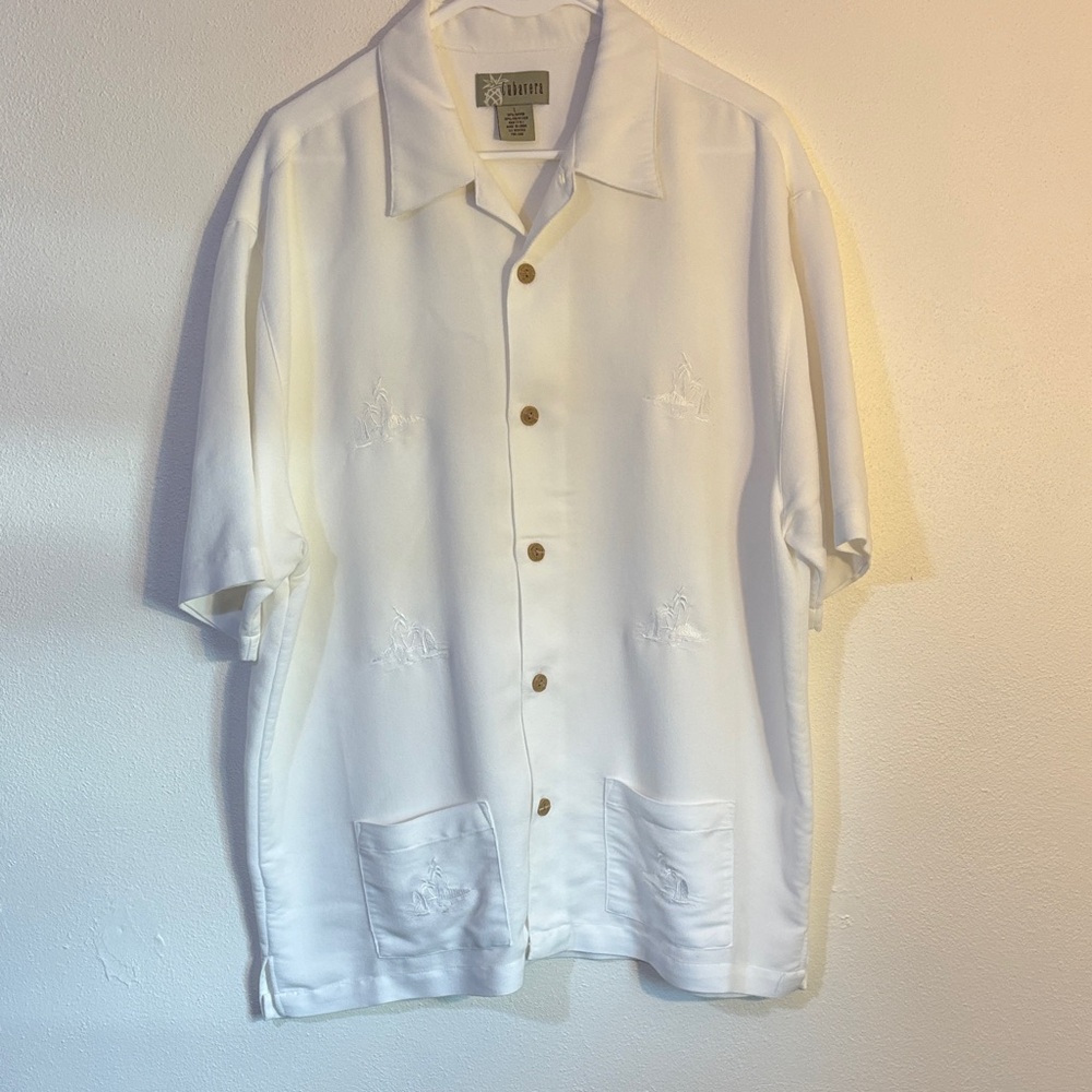 Cubavera white Large Short Sleeve Shirt with Embroidery